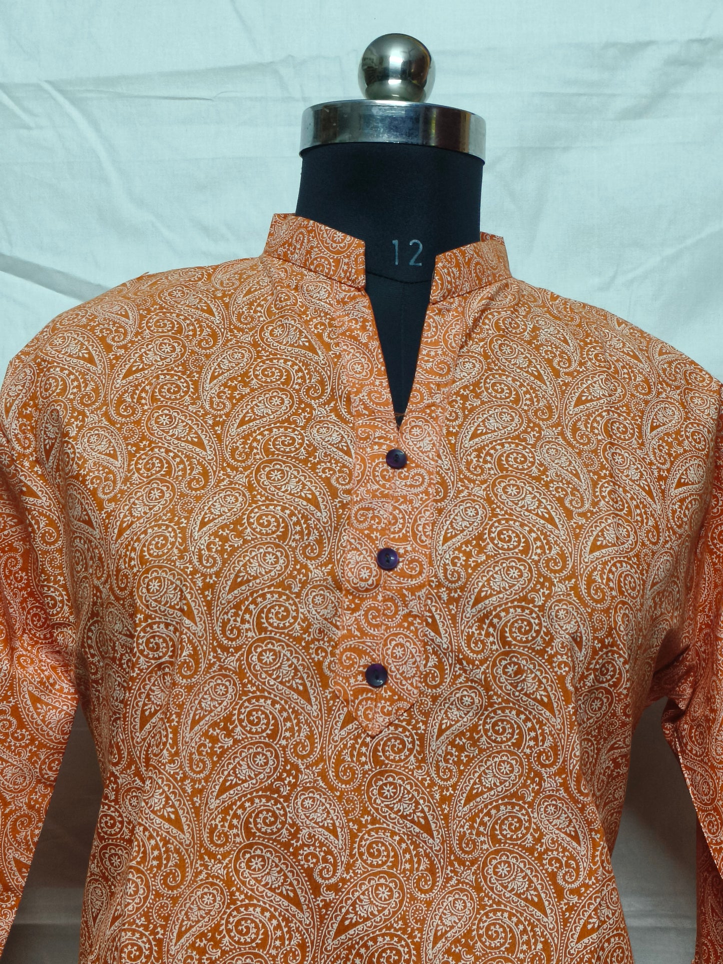ORANGE COTTON PRINT KURTA