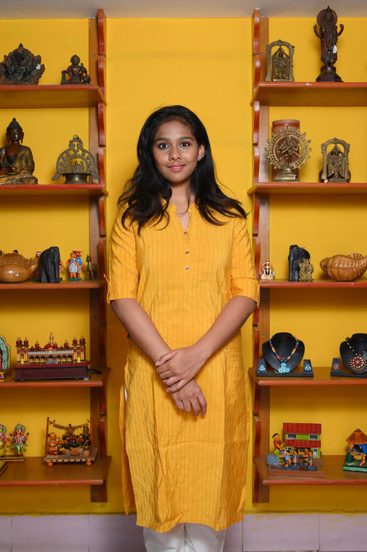 YELLOW COTTON KURTA