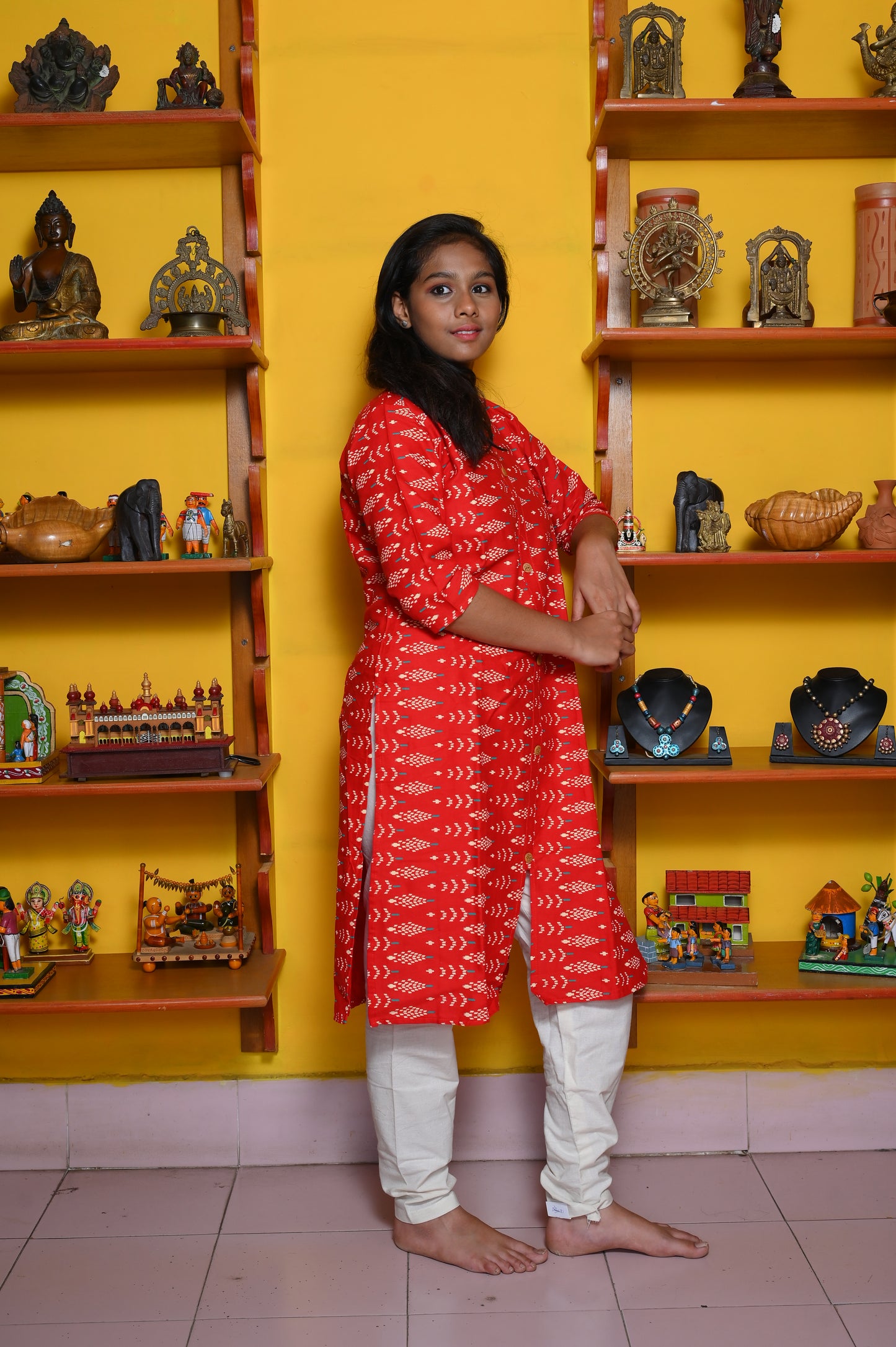 RED COTTON IKKAT KURTA