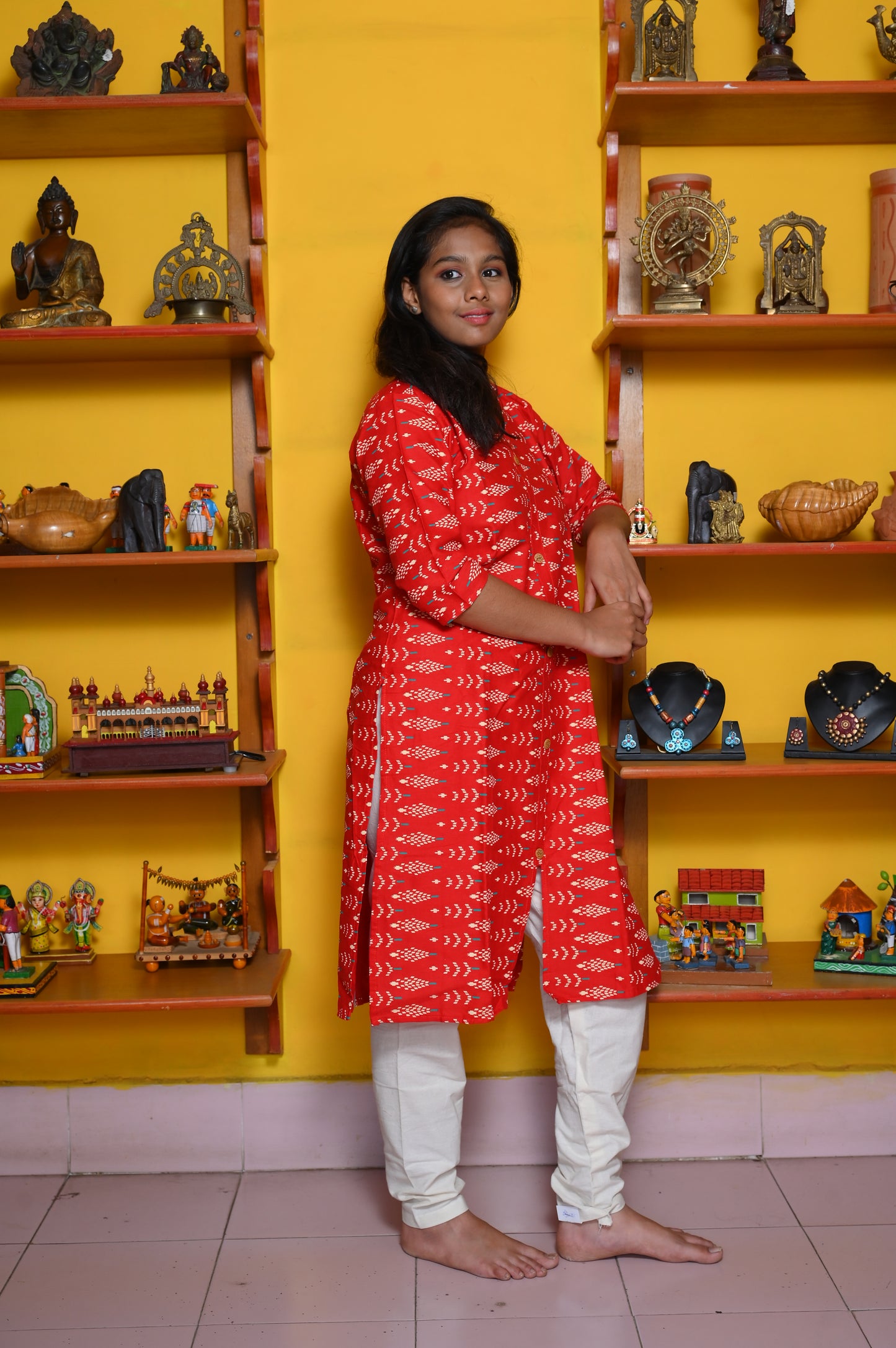 RED COTTON IKKAT KURTA