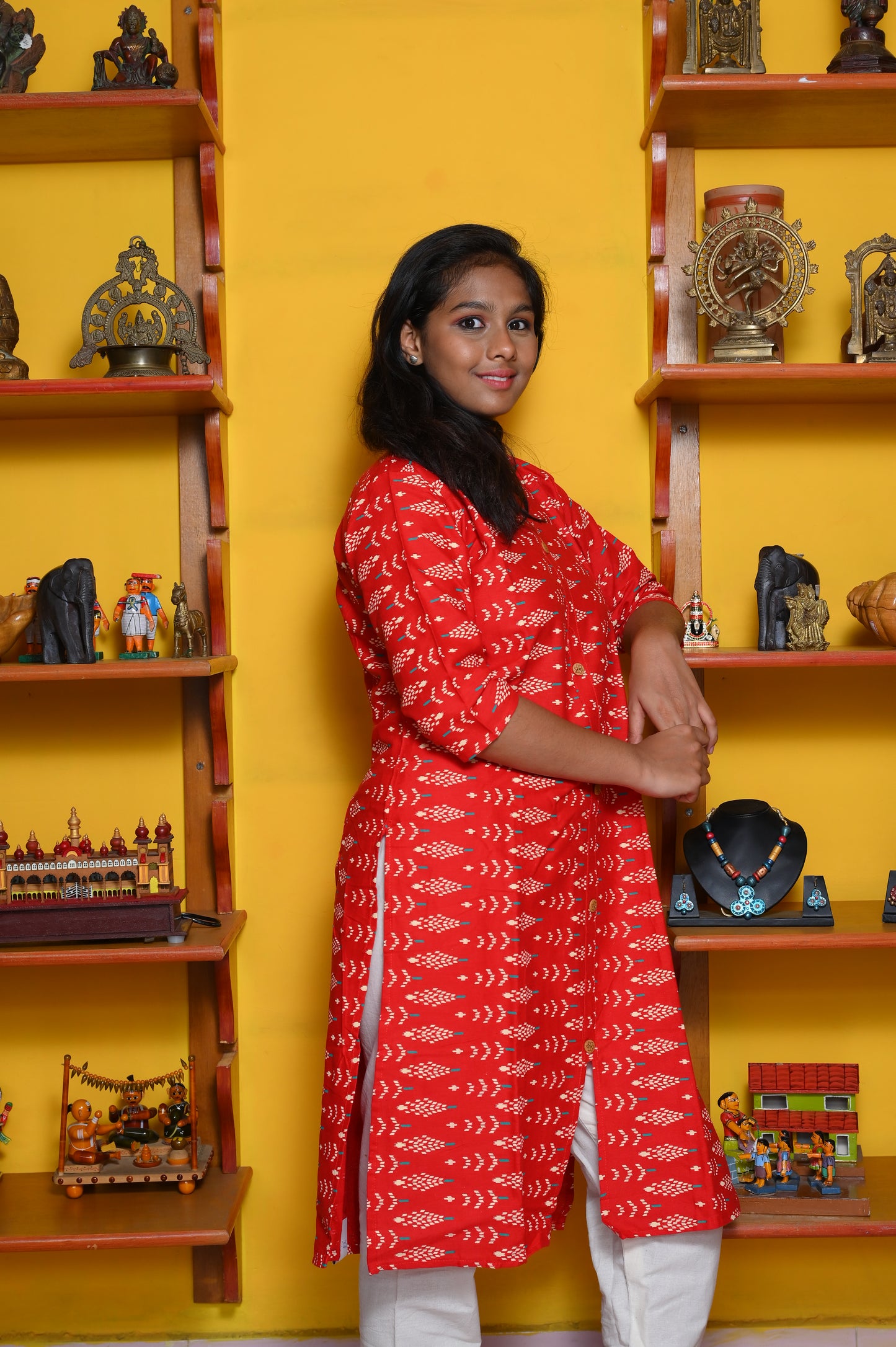 RED COTTON IKKAT KURTA
