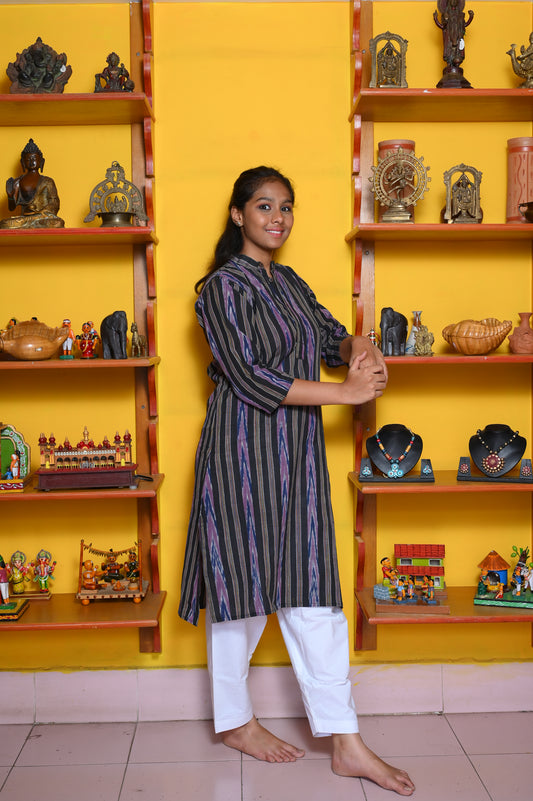 BLACK IKKAT COTTON KURTA