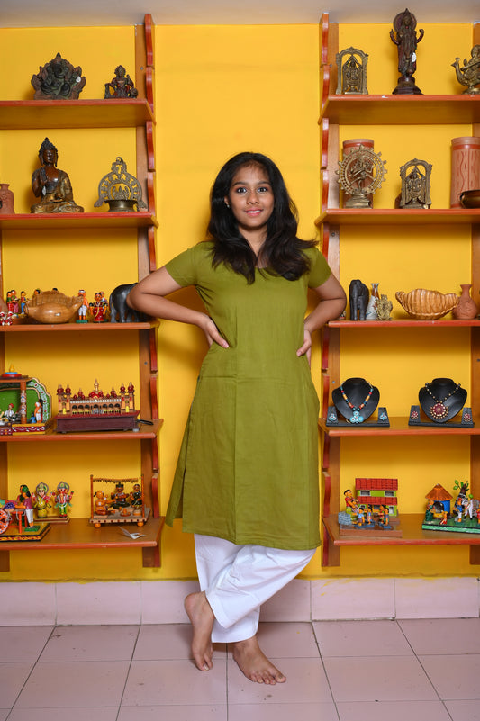 MEHENDI GREEN COTTON KURTA