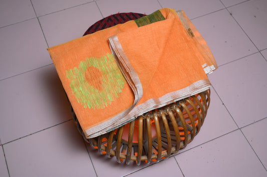 ORANGE, WOVEN,PURE COTTON SARI