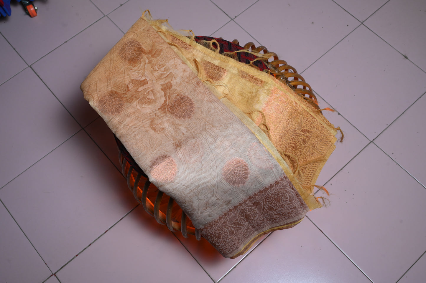 YELLOW PRINTED BLENDED SARI