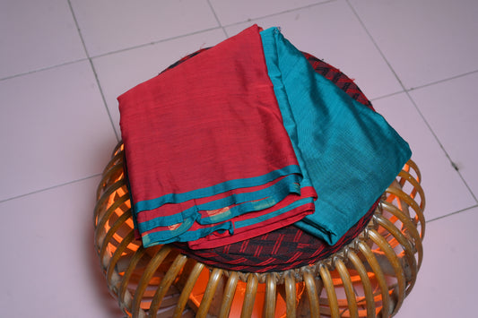 BLUE & RED SPUN COTTON SARI