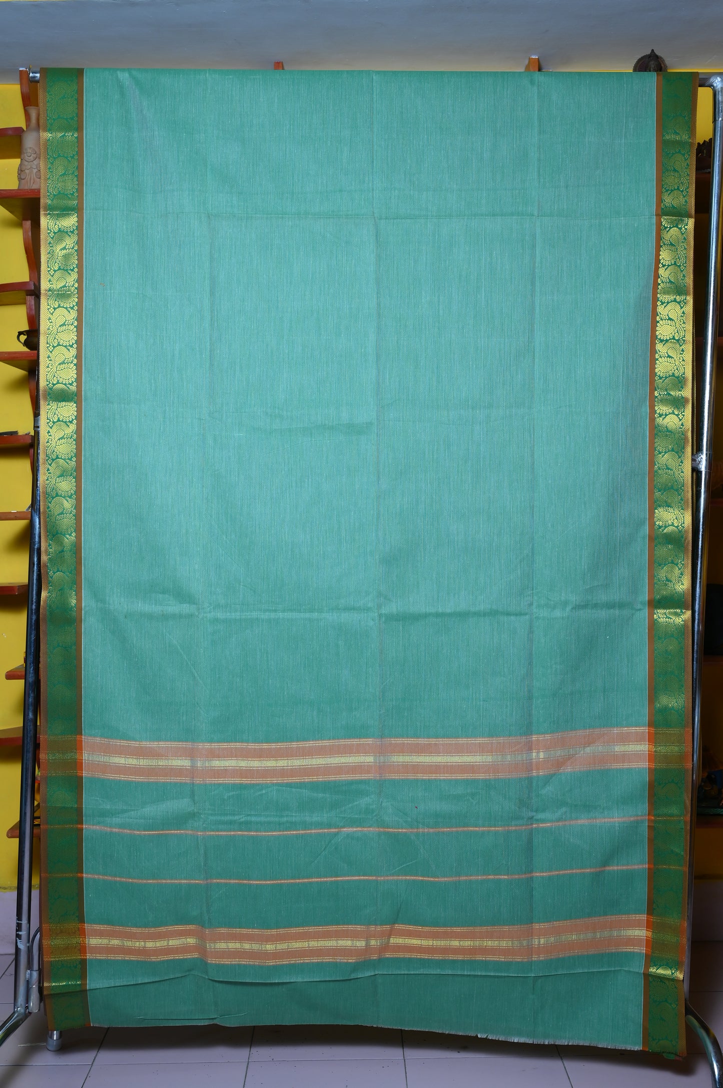 PISTA GREEN POLYCOTTON SARI