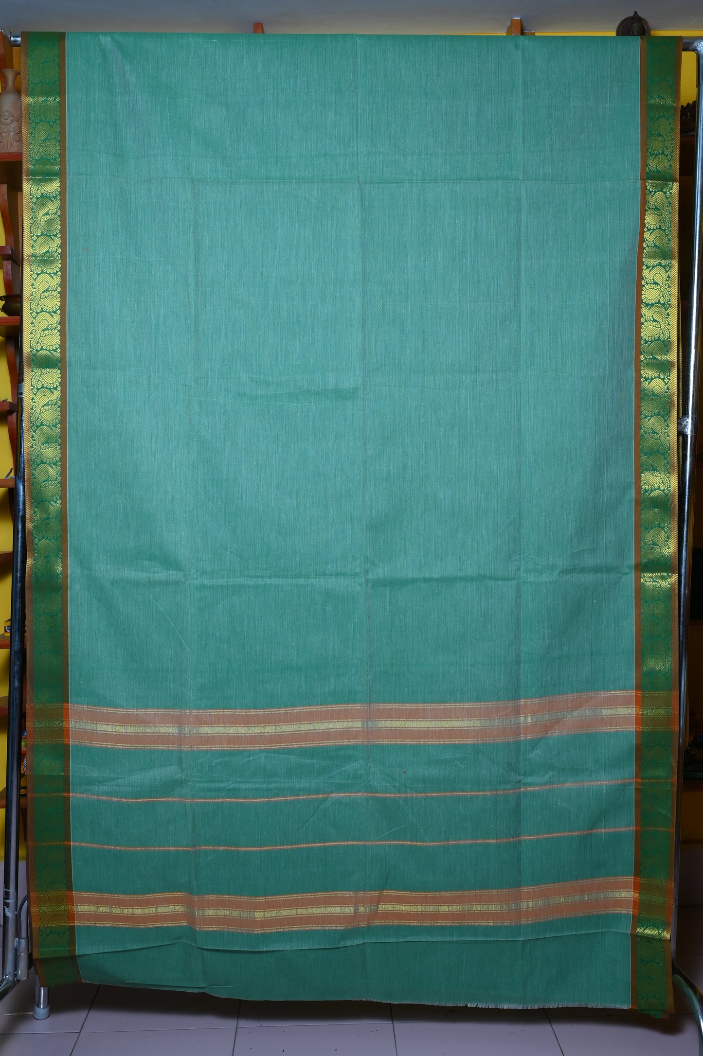 PISTA GREEN POLYCOTTON SARI