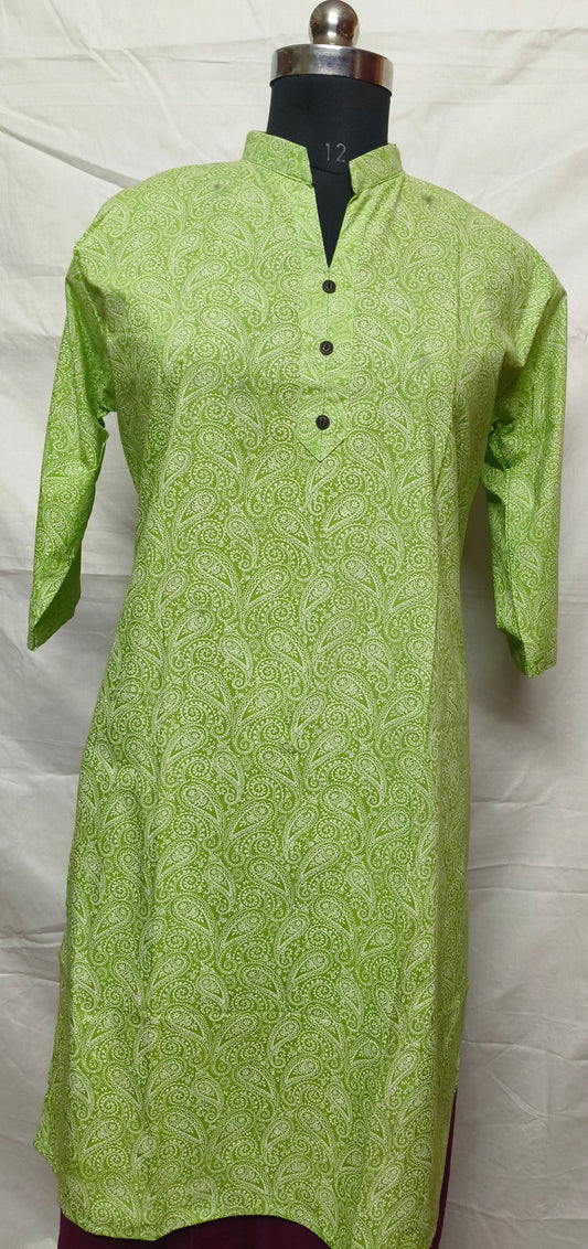 GREEN PRINTED COTTON KURTA