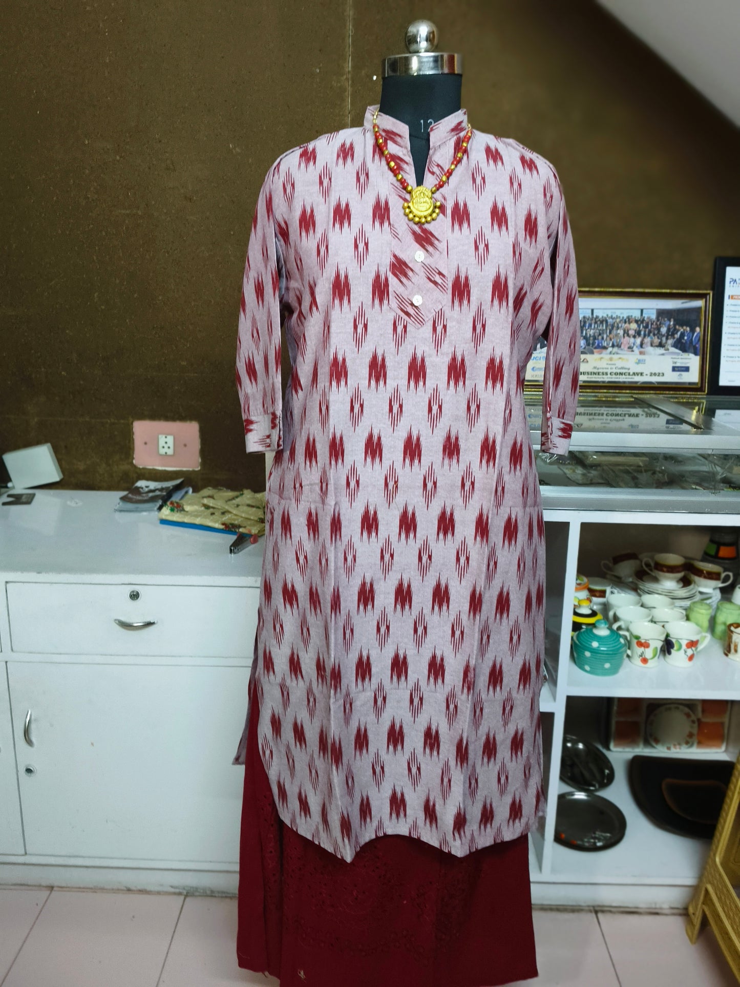 RED IKKAT COTTON KHADI KURTA