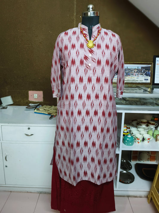 RED IKKAT COTTON KHADI KURTA