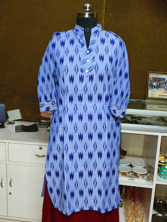BLUE IKKAT KHADI COTON KURTA