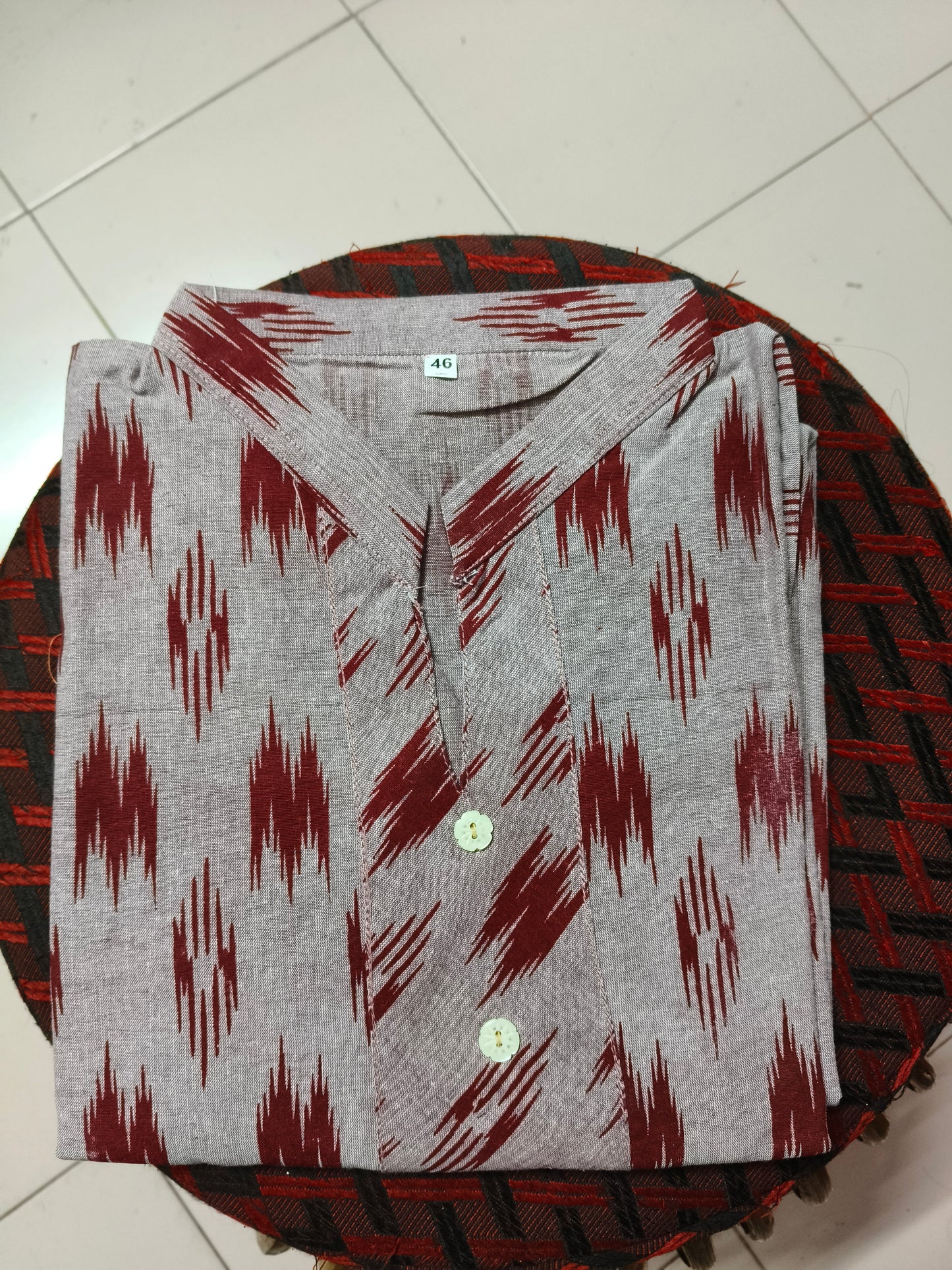 RED IKKAT COTTON KHADI KURTA