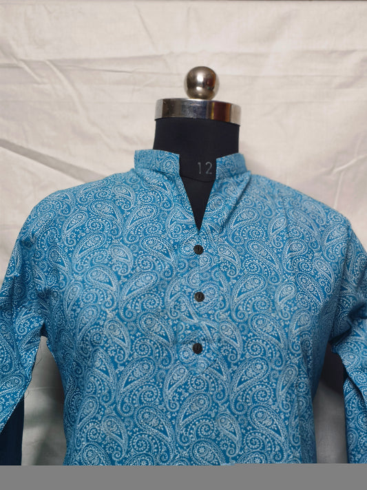 BLUE PRINTED COTTON KURTA