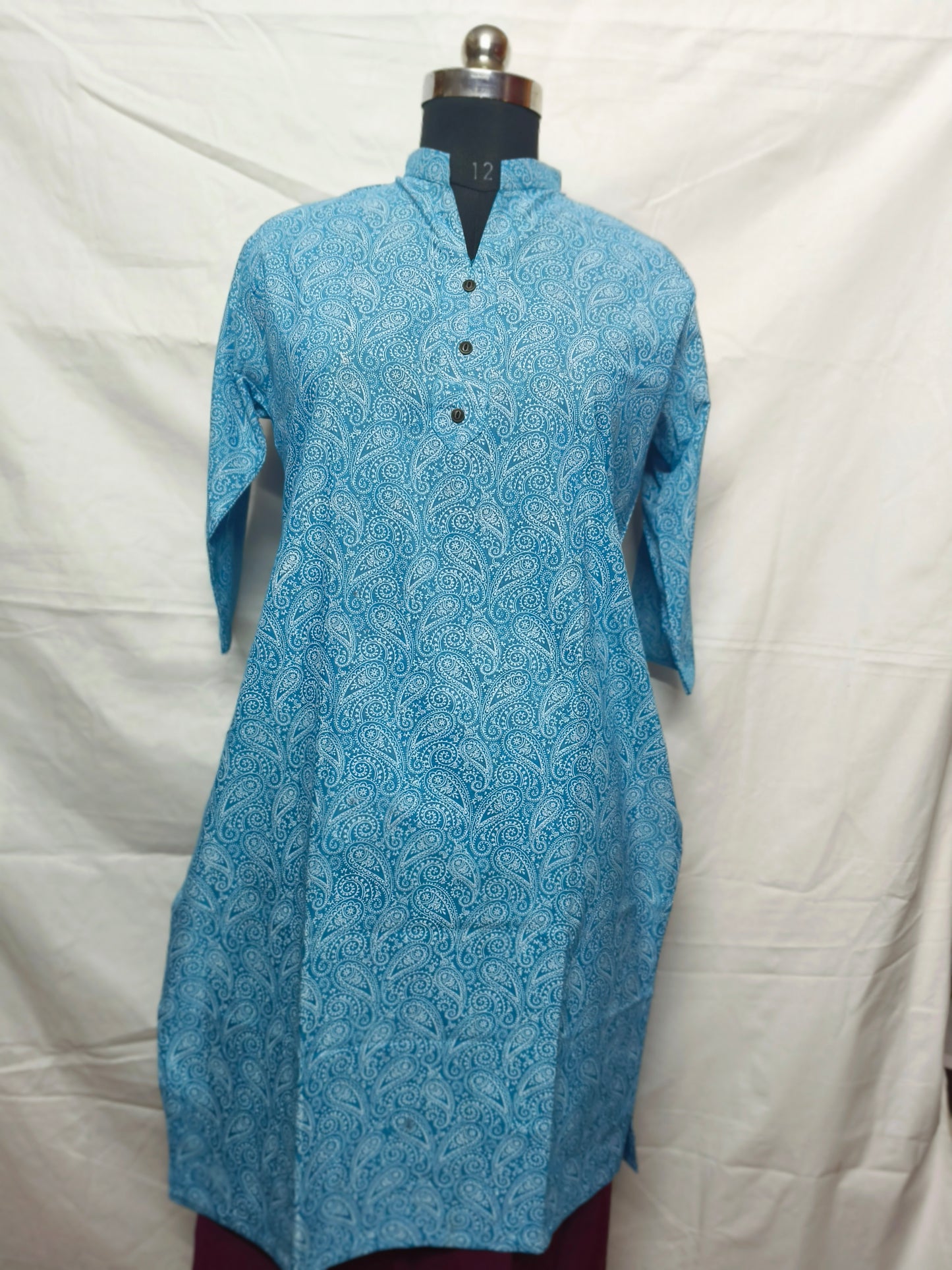 BLUE PRINTED COTTON KURTA